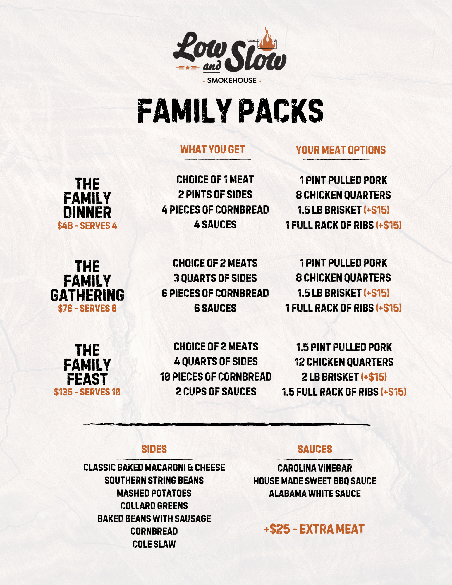 Family Packs Menu Front