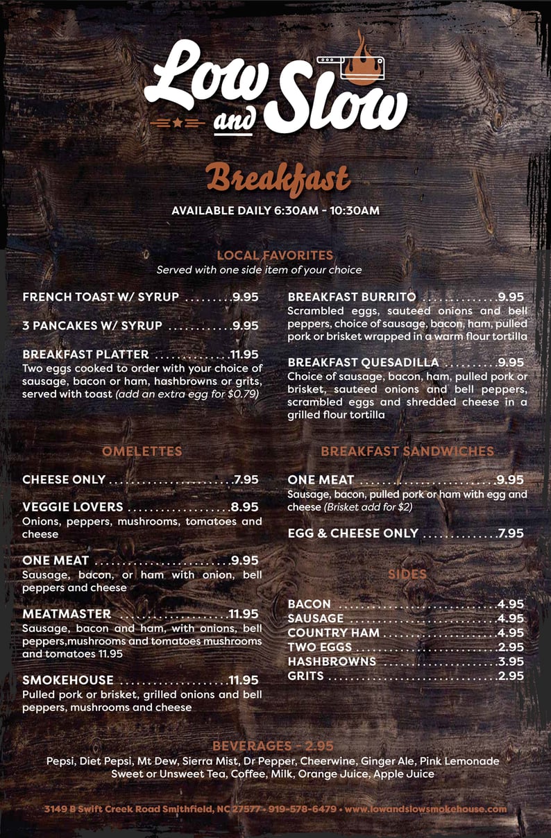 Menus Low and Slow Smokehouse