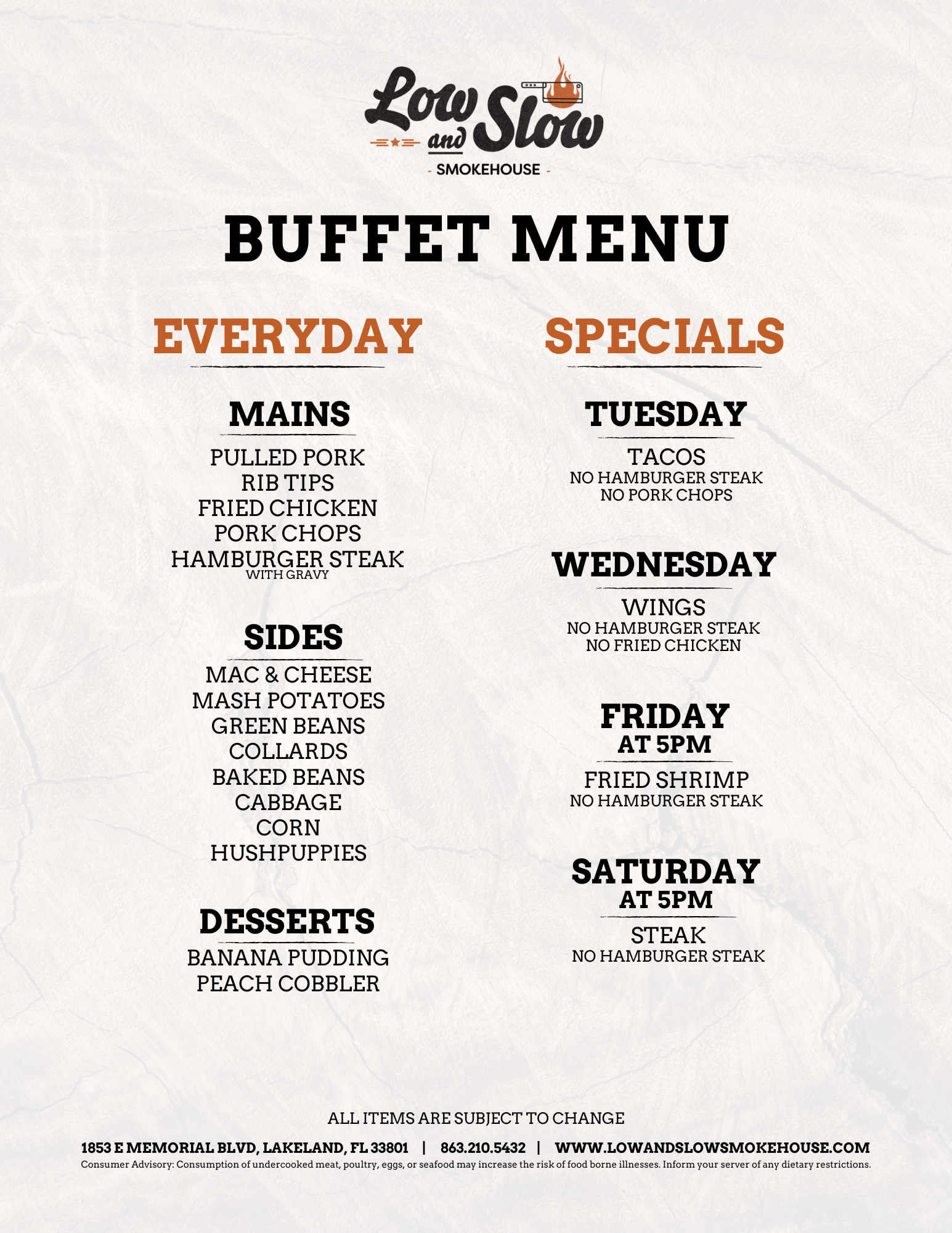 LOSL FL - Buffet Menu