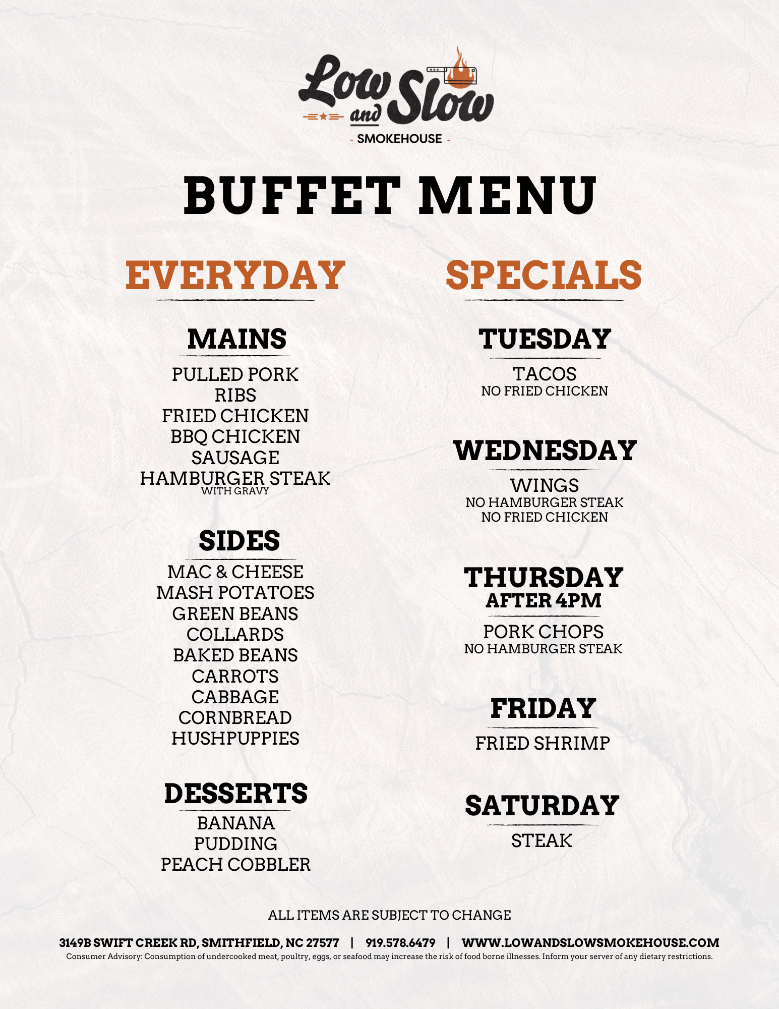 LOSL NC - Buffet Menu