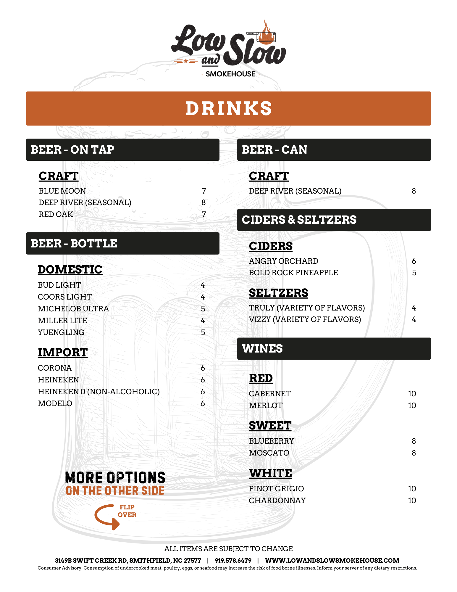 LOSL NC - Drinks Menu - Front