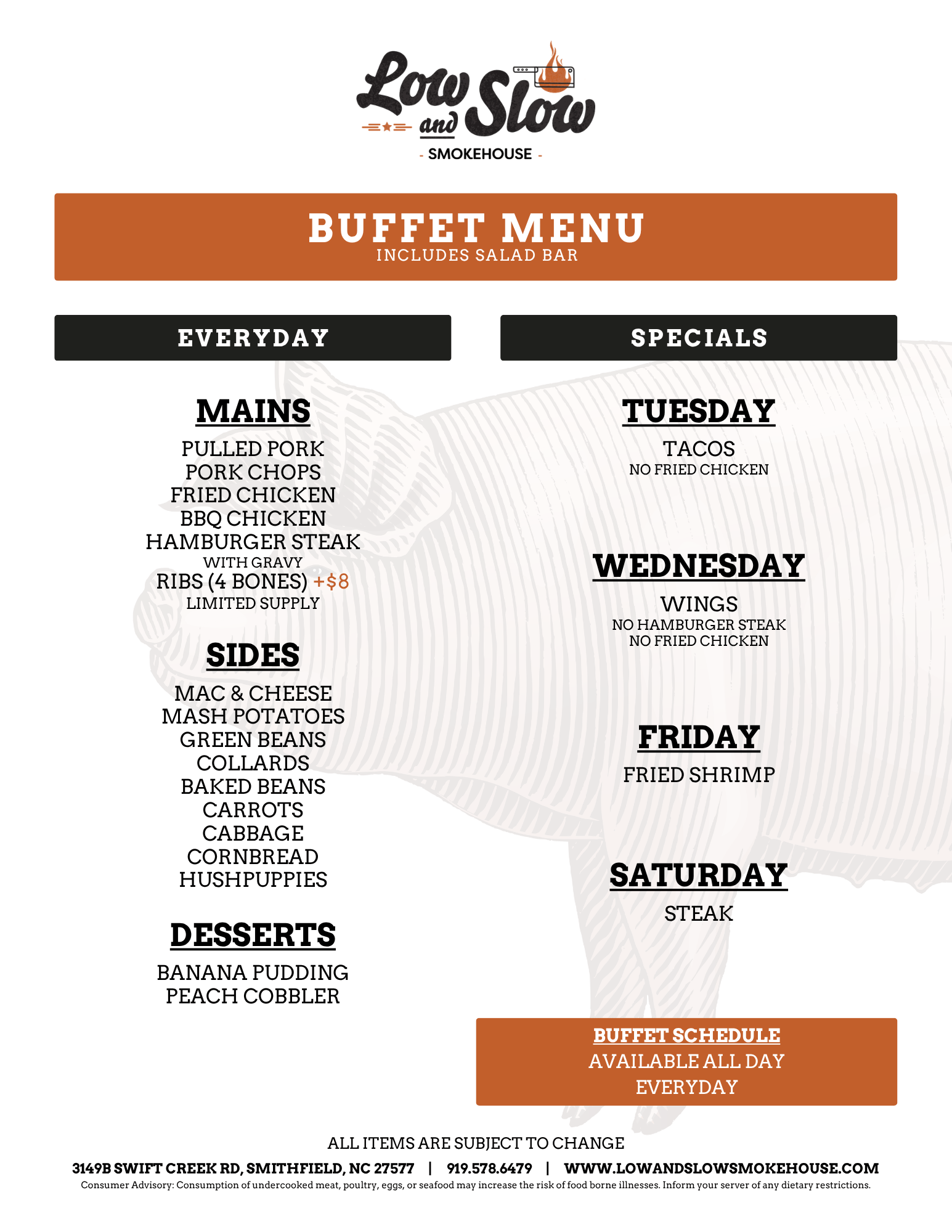 LOSL NC Buffet Menu
